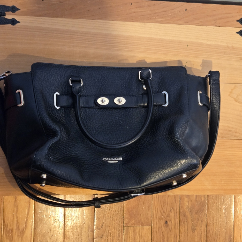 Coach Black Leather Shoulder Satchel with Silver Hardware